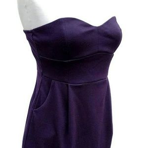 Strapless purple fit and flare dress